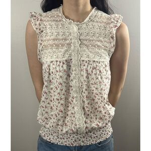 Poetry Sleeveless Top Size Small Lace Trim Cottagecore Farmhouse Coquette